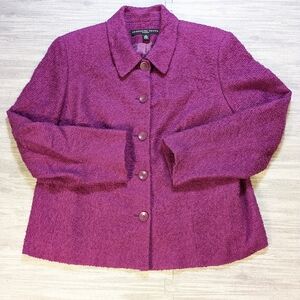 Josephine Chaus Textured Wool Blend Jacket Blazer Workwear Career Purple Sz 16